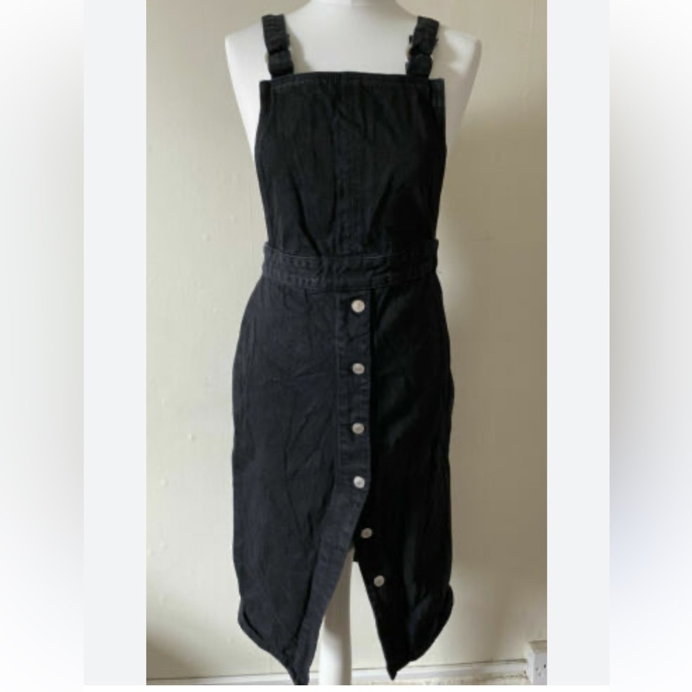 Topshop MOTO Black Denim Dress with Button Front Jumper - Picture 2 of 9